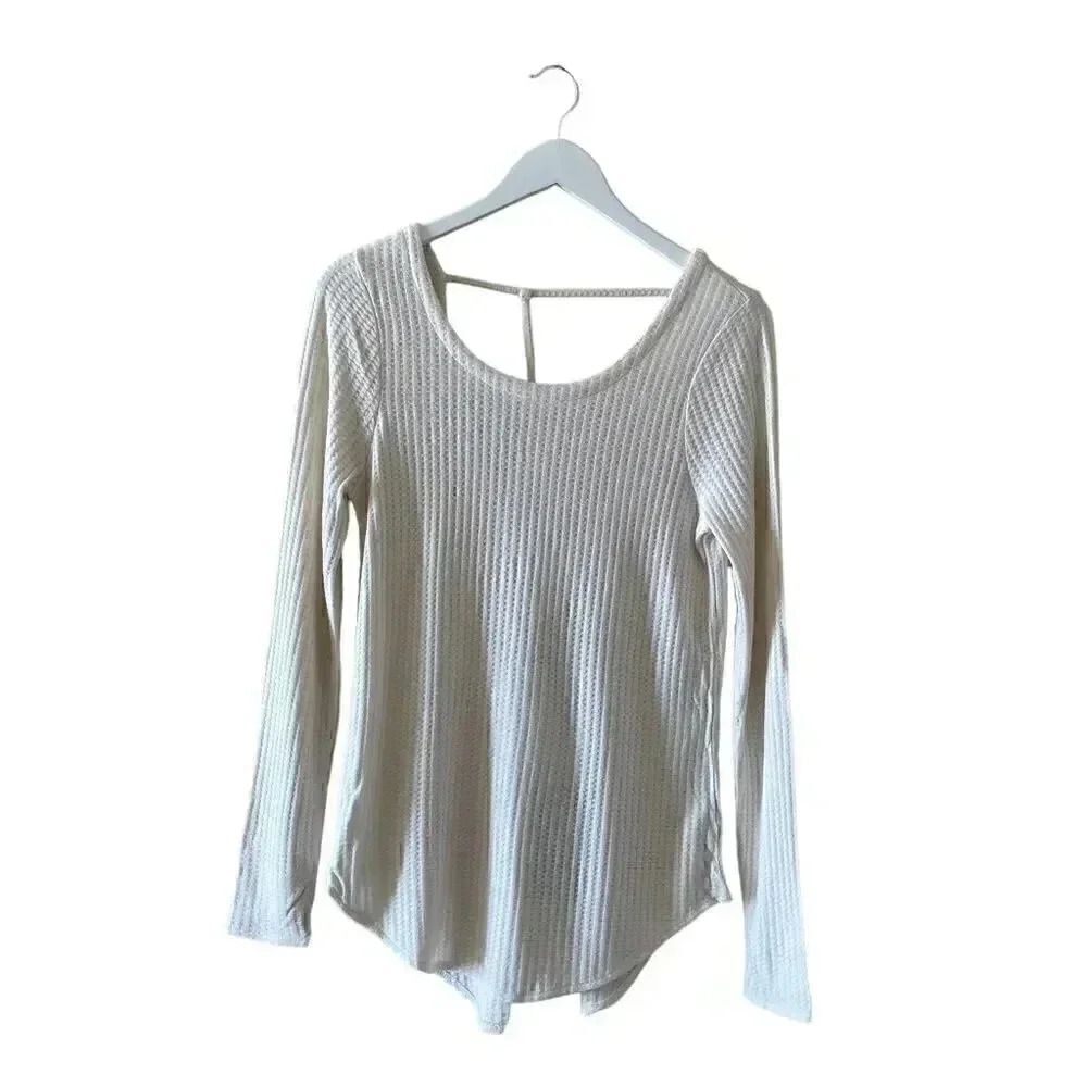 NWT Chaser Revolve Cream Ivory V BACK THERMAL TEE Rice Long Sleeves Dolman M
